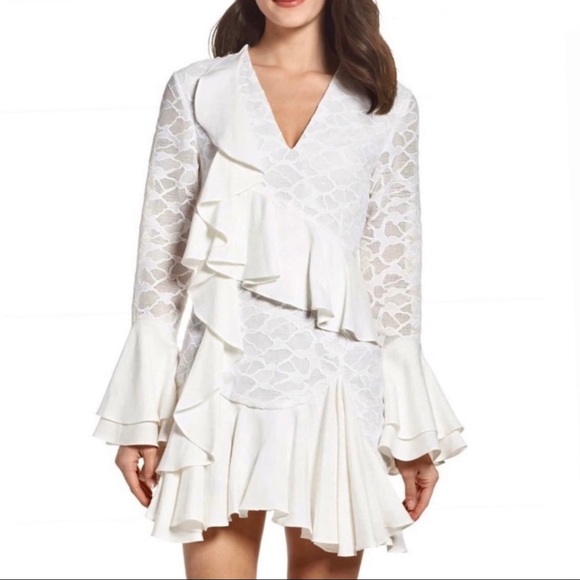 C/MEO Collective Dresses & Skirts - NEW C/MEO COLLECTIVE IVORY RUFFLE LONG SLEEVE MINI DRESS